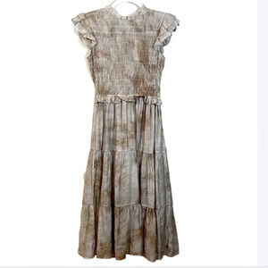 Moon river midi dress brown ruffle high neck midi dresssize XS